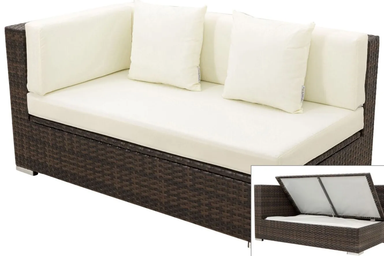 OUTFLEXX 2-Sitzer Ecksofa, braun marmoriert, Polyrattan, 145 x 85 x 70 cm, wasserfeste Kissenbox, Armlehne re.