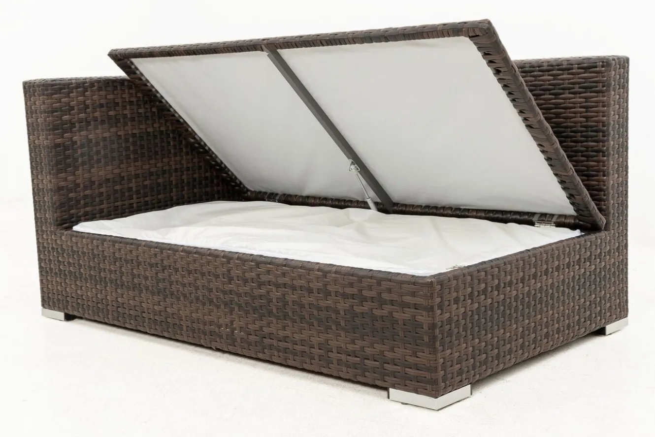 OUTFLEXX 2-Sitzer Ecksofa, braun marmoriert, Polyrattan, 145 x 85 x 70 cm, wasserfeste Kissenbox, Armlehne re.
