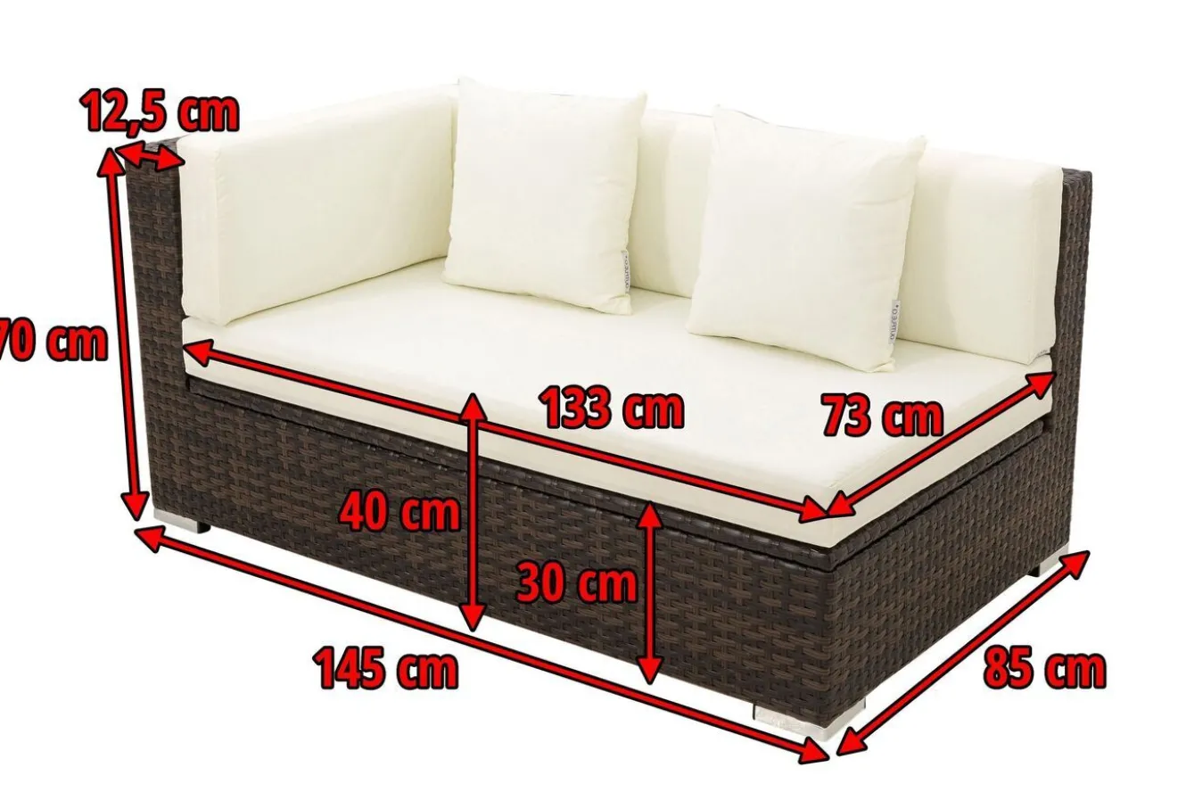 OUTFLEXX 2-Sitzer Ecksofa, braun marmoriert, Polyrattan, 145 x 85 x 70 cm, wasserfeste Kissenbox, Armlehne re.