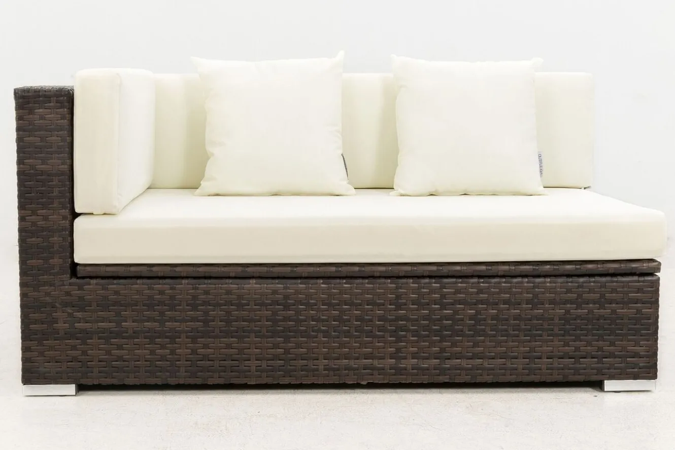 OUTFLEXX 2-Sitzer Ecksofa, braun marmoriert, Polyrattan, 145 x 85 x 70 cm, wasserfeste Kissenbox, Armlehne re.