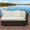 OUTFLEXX 2-Sitzer Ecksofa, braun marmoriert, Polyrattan, 145 x 85 x 70 cm, wasserfeste Kissenbox, Armlehne li.