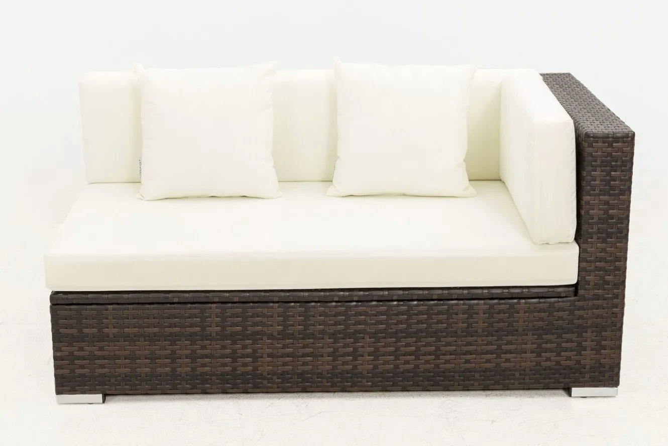 OUTFLEXX 2-Sitzer Ecksofa, braun marmoriert, Polyrattan, 145 x 85 x 70 cm, wasserfeste Kissenbox, Armlehne li.