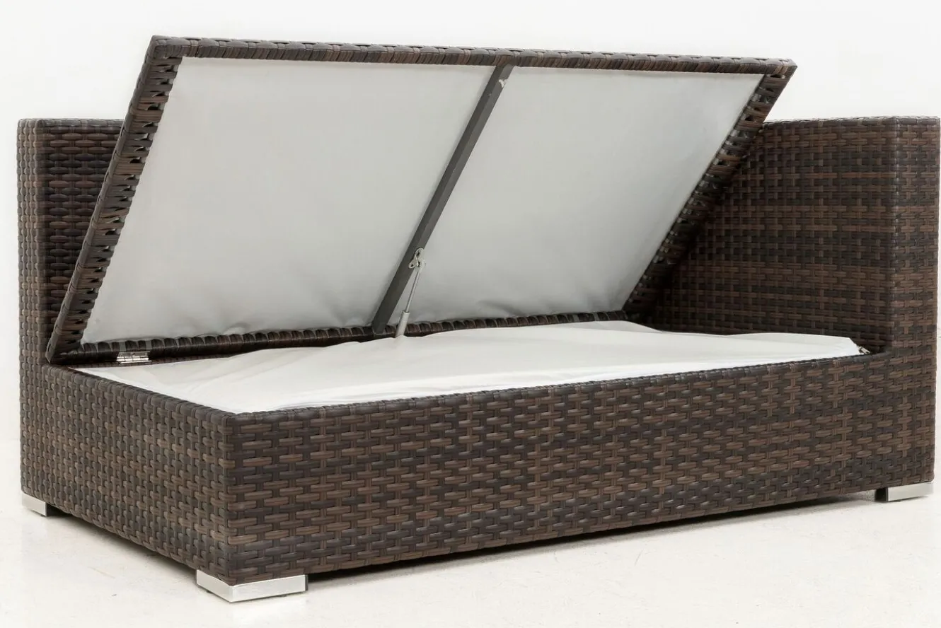 OUTFLEXX 2-Sitzer Ecksofa, braun marmoriert, Polyrattan, 145 x 85 x 70 cm, wasserfeste Kissenbox, Armlehne li.