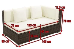 OUTFLEXX 2-Sitzer Ecksofa, braun marmoriert, Polyrattan, 145 x 85 x 70 cm, wasserfeste Kissenbox, Armlehne li.