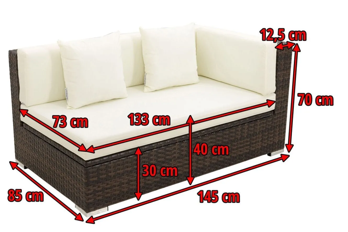 OUTFLEXX 2-Sitzer Ecksofa, braun marmoriert, Polyrattan, 145 x 85 x 70 cm, wasserfeste Kissenbox, Armlehne li.