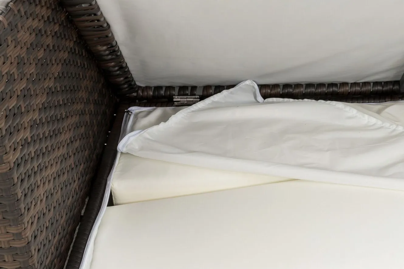 OUTFLEXX 2-Sitzer Ecksofa, braun marmoriert, Polyrattan, 145 x 85 x 70 cm, wasserfeste Kissenbox, Armlehne li.
