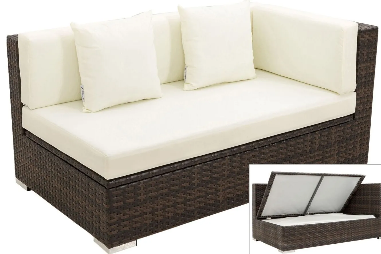OUTFLEXX 2-Sitzer Ecksofa, braun marmoriert, Polyrattan, 145 x 85 x 70 cm, wasserfeste Kissenbox, Armlehne li.