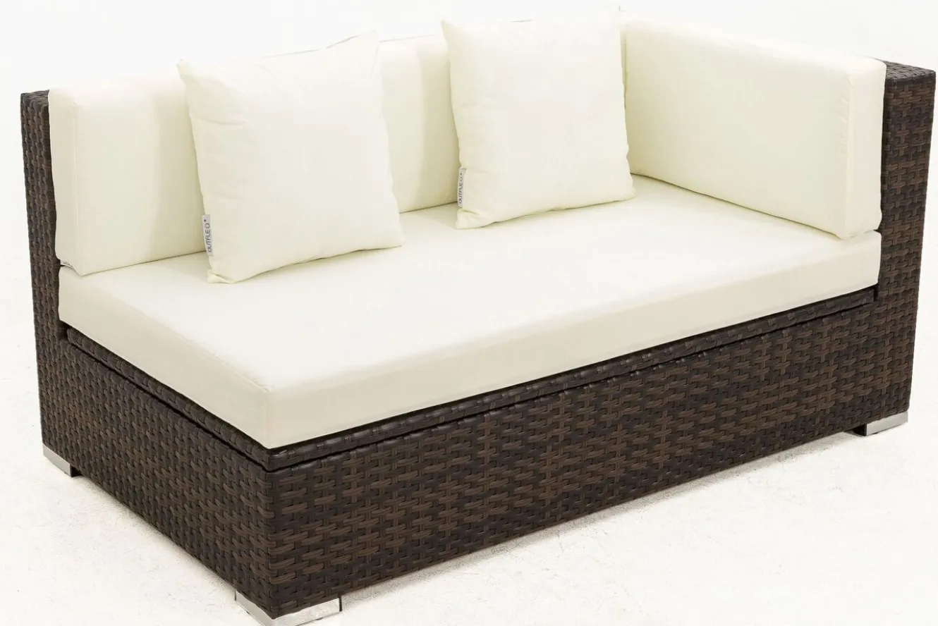 OUTFLEXX 2-Sitzer Ecksofa, braun marmoriert, Polyrattan, 145 x 85 x 70 cm, wasserfeste Kissenbox, Armlehne li.
