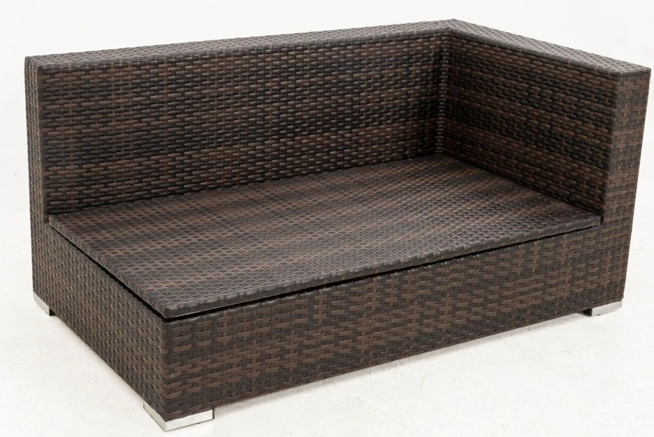 OUTFLEXX 2-Sitzer Ecksofa, braun marmoriert, Polyrattan, 145 x 85 x 70 cm, wasserfeste Kissenbox, Armlehne li.
