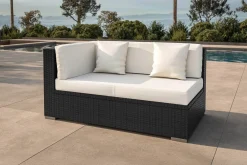OUTFLEXX 2-Sitzer Ecksofa, creme/weiß, schwarz, Polyrattan, 145x85x70cm, Armlehne rechts, wasserfeste Kissenbox
