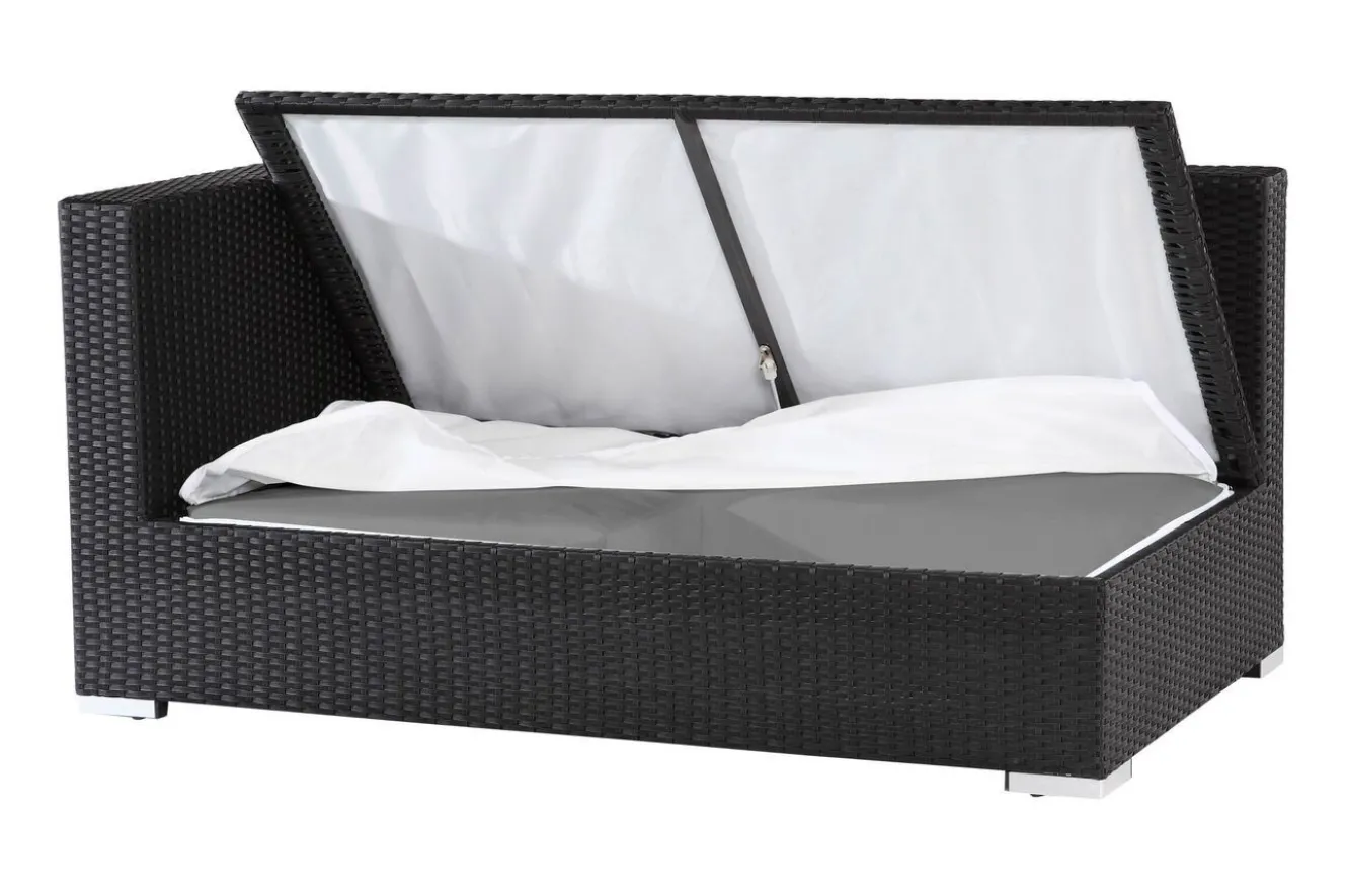 OUTFLEXX 2-Sitzer Ecksofa, creme/weiß, schwarz, Polyrattan, 145x85x70cm, Armlehne rechts, wasserfeste Kissenbox