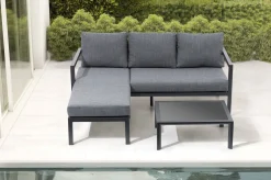 OUTFLEXX 3-Sitzer Sofa, anthrazit matt, Alu/Polyester, 167x75x66 cm, inklusive Hocker und Beistelltisch