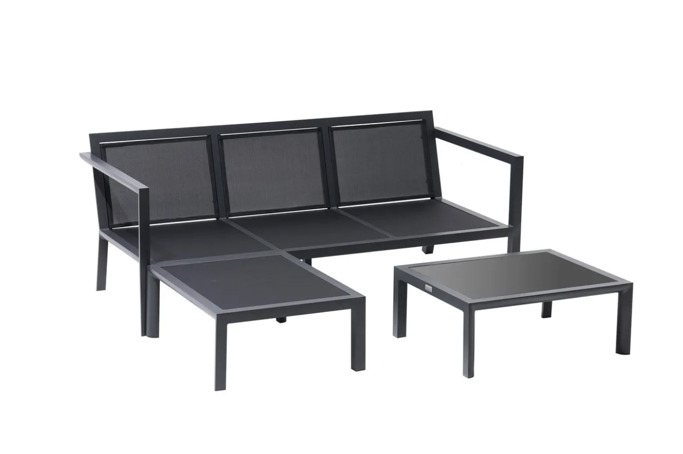 OUTFLEXX 3-Sitzer Sofa, anthrazit matt, Alu/Polyester, 167x75x66 cm, inklusive Hocker und Beistelltisch
