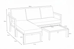 OUTFLEXX 3-Sitzer Sofa, anthrazit matt, Alu/Polyester, 167x75x66 cm, inklusive Hocker und Beistelltisch