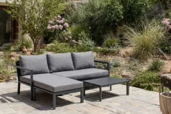 OUTFLEXX 3-Sitzer Sofa, anthrazit matt, Alu/Polyester, 167x75x66 cm, inklusive Hocker und Beistelltisch