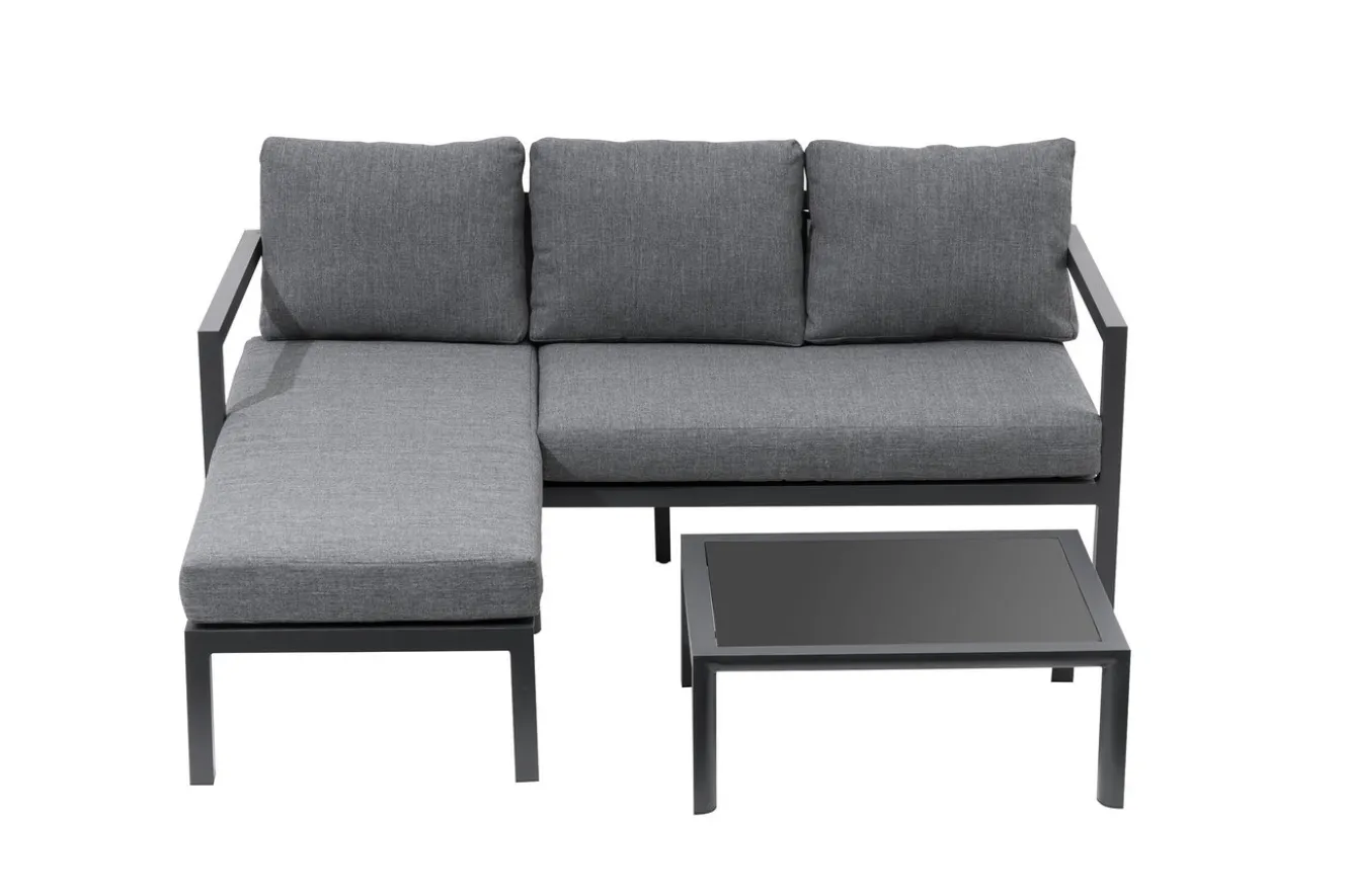 OUTFLEXX 3-Sitzer Sofa, anthrazit matt, Alu/Polyester, 167x75x66 cm, inklusive Hocker und Beistelltisch