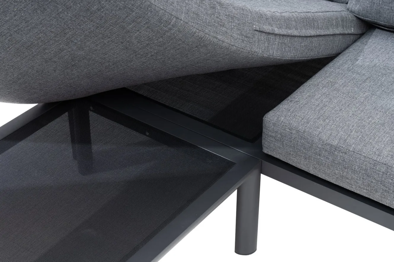 OUTFLEXX 3-Sitzer Sofa, anthrazit matt, Alu/Polyester, 167x75x66 cm, inklusive Hocker und Beistelltisch