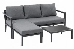 OUTFLEXX 3-Sitzer Sofa, anthrazit matt, Alu/Polyester, 167x75x66 cm, inklusive Hocker und Beistelltisch