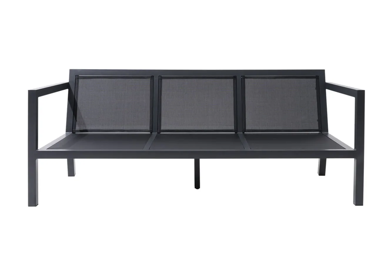 OUTFLEXX 3-Sitzer Sofa, anthrazit matt, Alu/Polyester, 167x75x66 cm, inklusive Hocker und Beistelltisch