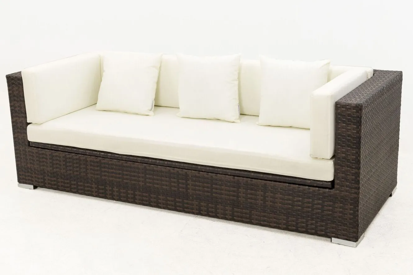 OUTFLEXX 3-Sitzer Sofa, braun marmoriert, Polyrattan, 210 x 85 x 70 cm, wasserfeste Kissenbox