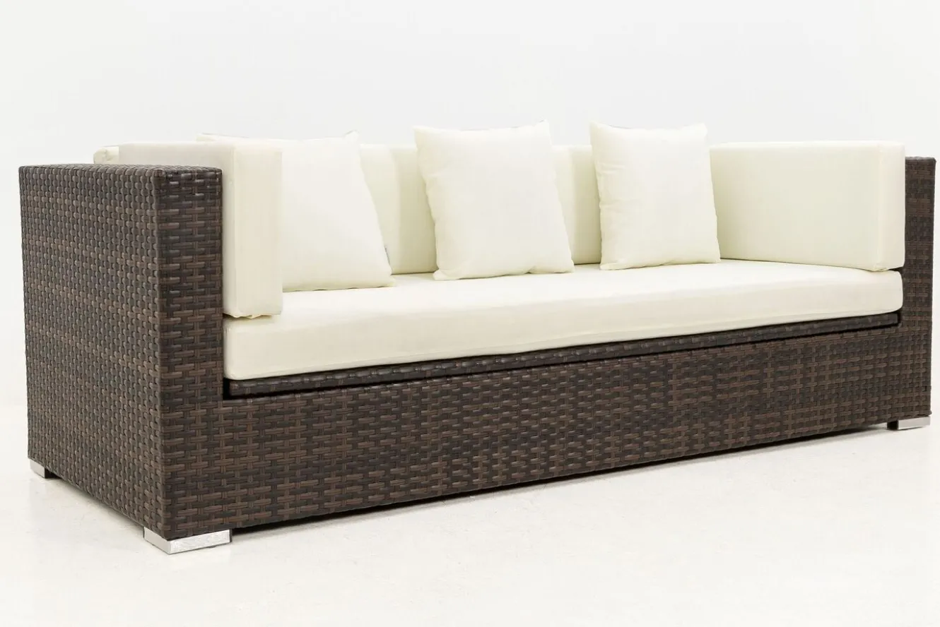 OUTFLEXX 3-Sitzer Sofa, braun marmoriert, Polyrattan, 210 x 85 x 70 cm, wasserfeste Kissenbox
