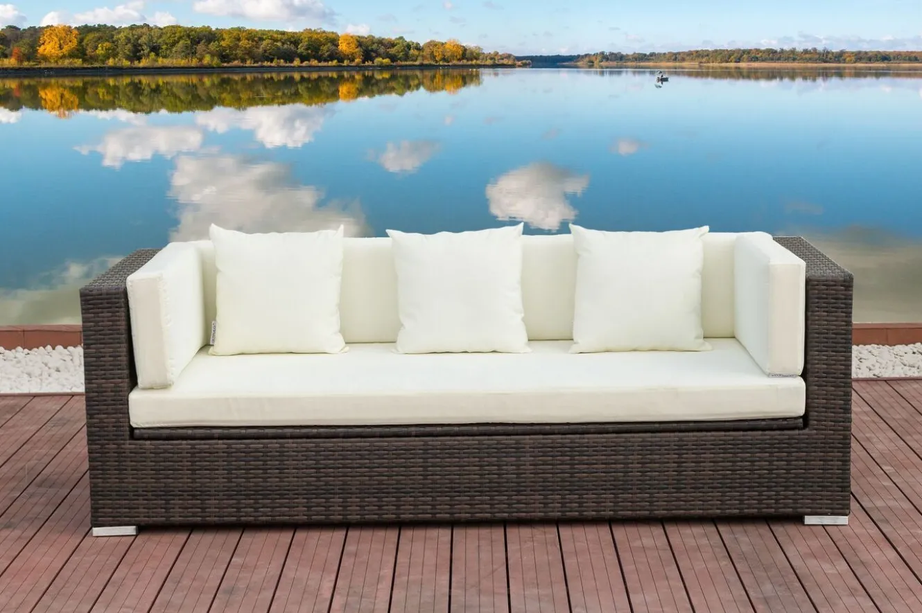 OUTFLEXX 3-Sitzer Sofa, braun marmoriert, Polyrattan, 210 x 85 x 70 cm, wasserfeste Kissenbox