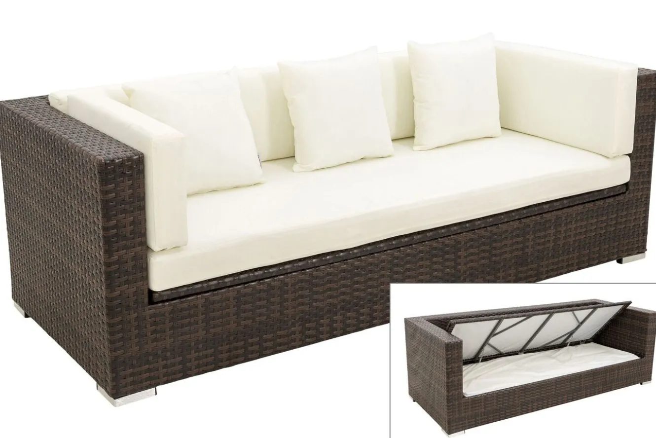 OUTFLEXX 3-Sitzer Sofa, braun marmoriert, Polyrattan, 210 x 85 x 70 cm, wasserfeste Kissenbox
