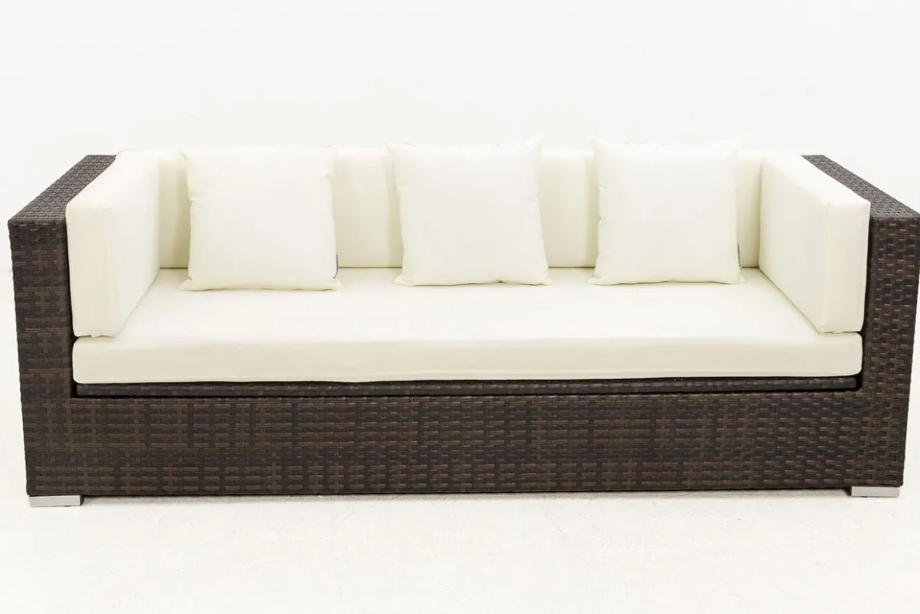 OUTFLEXX 3-Sitzer Sofa, braun marmoriert, Polyrattan, 210 x 85 x 70 cm, wasserfeste Kissenbox
