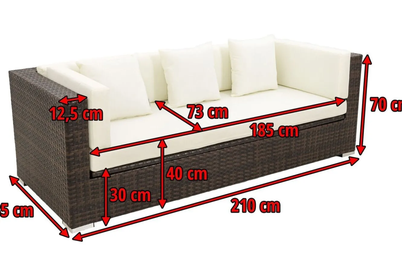 OUTFLEXX 3-Sitzer Sofa, braun marmoriert, Polyrattan, 210 x 85 x 70 cm, wasserfeste Kissenbox