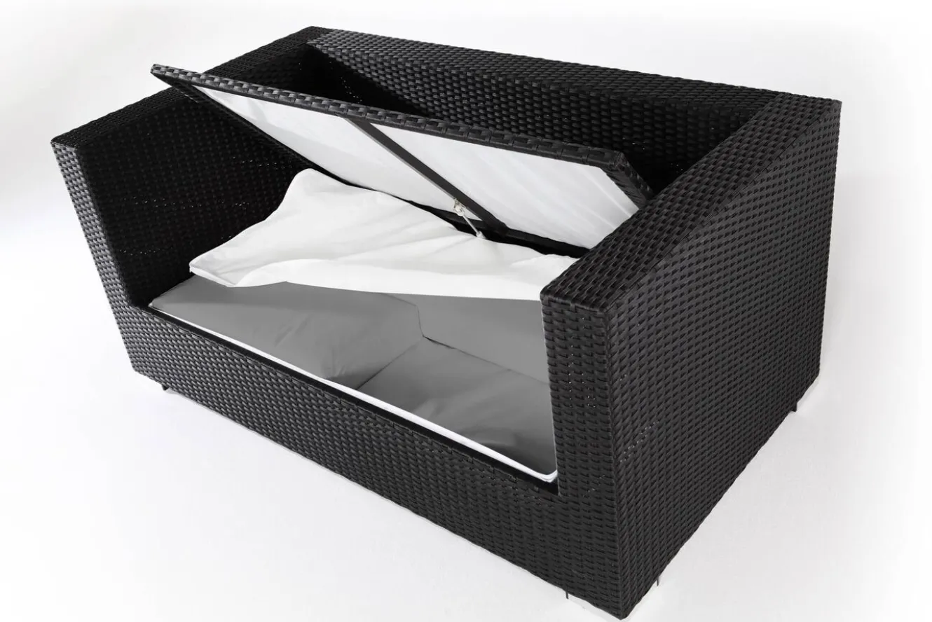 OUTFLEXX 2-Sitzer Sofa, creme/weiß, schwarz, Polyrattan 152x85x70cm, inkl. Polster und wasserfeste Kissenbox