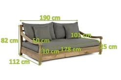 OUTFLEXX Sofa, natur, recyceltes Teak, 190x112x82cm 2 Sitzer, inkl. Kissen, mit Armlehnen, FSC®-zertifiziertes Produkt