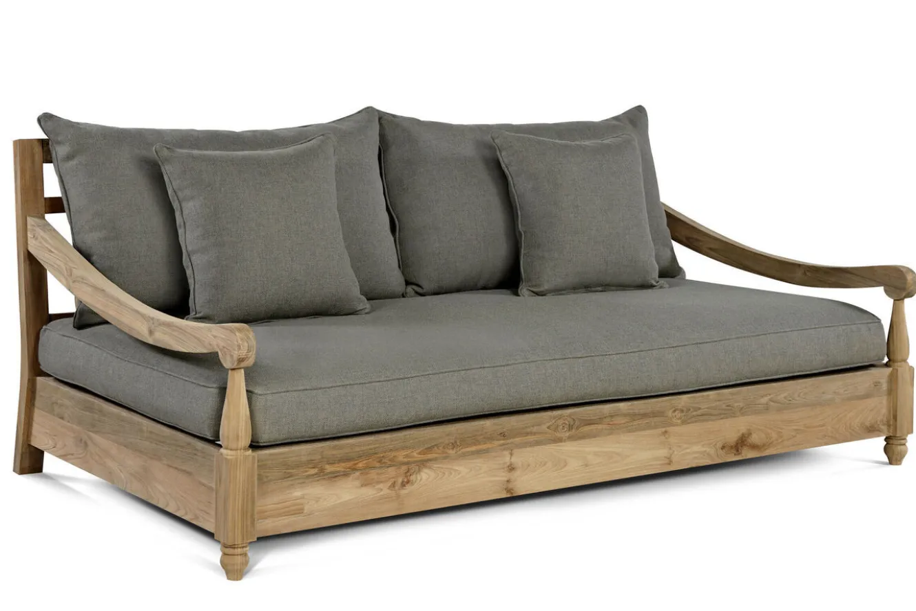 OUTFLEXX Sofa, natur, recyceltes Teak, 190x112x82cm 2 Sitzer, inkl. Kissen, mit Armlehnen, FSC®-zertifiziertes Produkt
