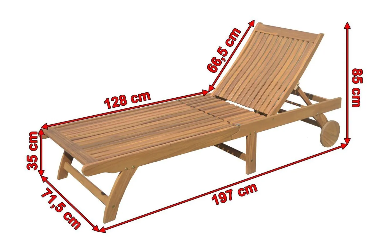 OUTFLEXX Sonnenliege, natur, Akazie, Geölt, Rollbar, Vertikal Verstellbar, FSC®-zertifiziertes Produkt