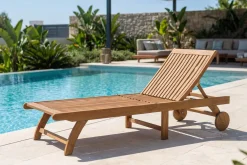 OUTFLEXX Sonnenliege, natur, Akazie, Geölt, Rollbar, Vertikal Verstellbar, FSC®-zertifiziertes Produkt