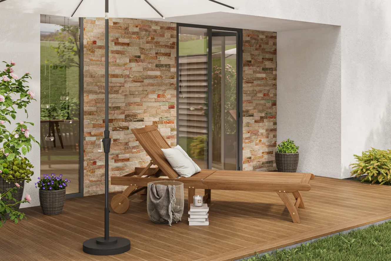 OUTFLEXX Sonnenliege, natur, Akazie, Geölt, Rollbar, Vertikal Verstellbar, FSC®-zertifiziertes Produkt