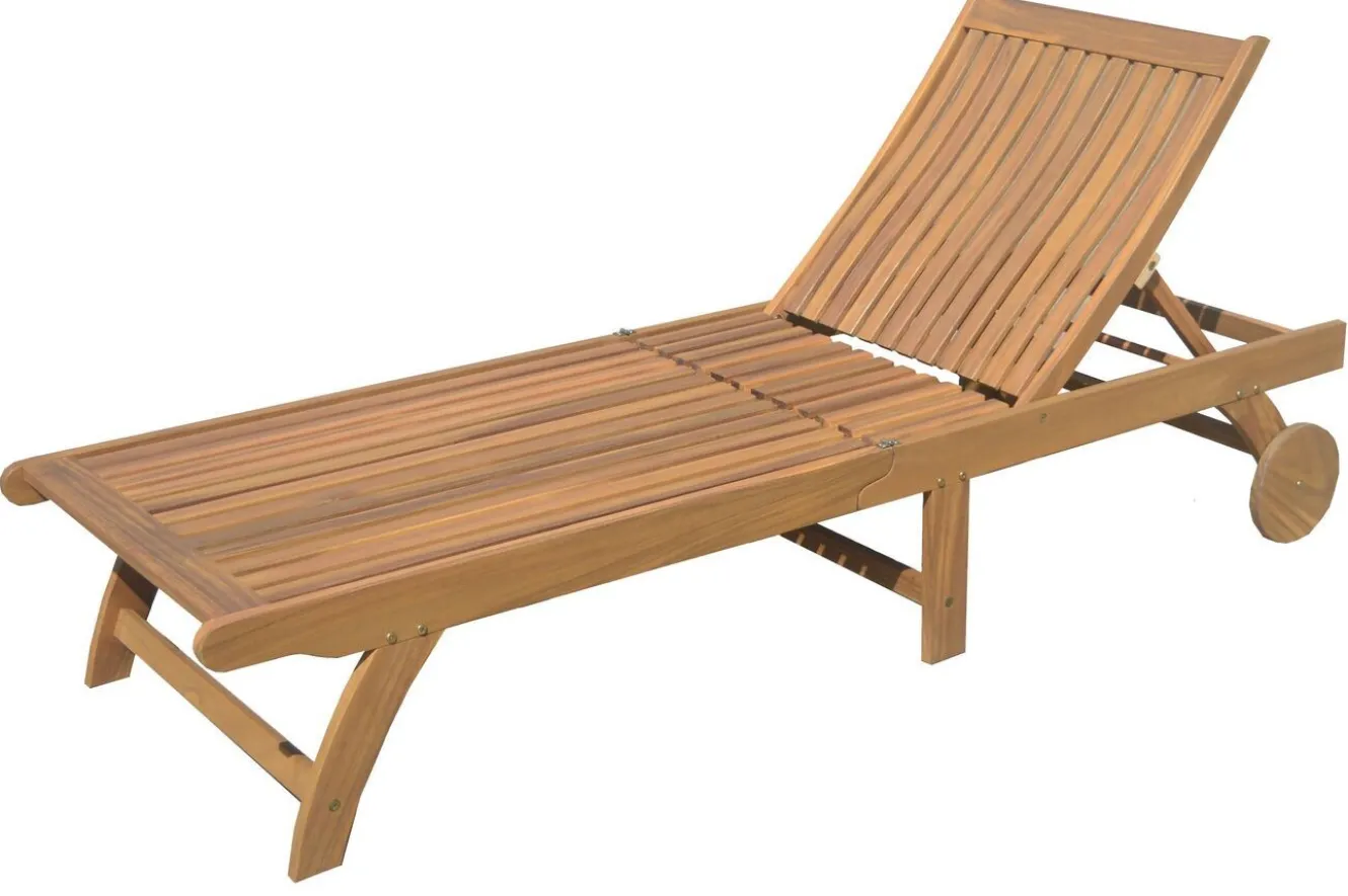 OUTFLEXX Sonnenliege, natur, Akazie, Geölt, Rollbar, Vertikal Verstellbar, FSC®-zertifiziertes Produkt