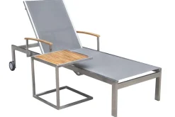OUTFLEXX Sonnenliegen-Set, silber, Edelstahl/Teak, 195,5x74x35cm, mit Armlehnen, inkl. Beistelltisch 45x45cm, FSC®-zertifiziertes Produkt