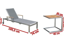 OUTFLEXX Sonnenliegen-Set, silber, Edelstahl/Teak, 195,5x74x35cm, mit Armlehnen, inkl. Beistelltisch 45x45cm, FSC®-zertifiziertes Produkt