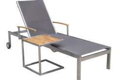 OUTFLEXX Sonnenliegen-Set, taupe, Edelstahl/Teak, 195,5x74x35cm, mit Armlehnen, inkl. Beistelltisch 45x45cm, FSC®-zertifiziertes Produkt