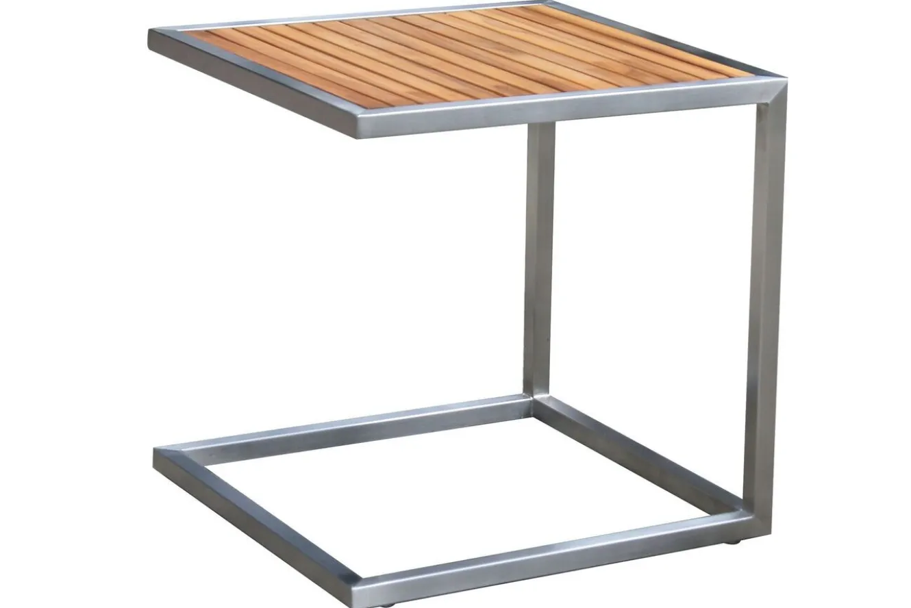 OUTFLEXX Sonnenliegen-Set, taupe, Edelstahl/Teak, 195,5x74x35cm, mit Armlehnen, inkl. Beistelltisch 45x45cm, FSC®-zertifiziertes Produkt