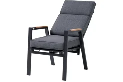 OUTFLEXX Stapelsessel, anthrazit matt, Alu/Polyester, 71,5x59x106 cm, Teak Armlehnen, inkl. Polster