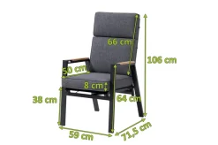 OUTFLEXX Stapelsessel, anthrazit matt, Alu/Polyester, 71,5x59x106 cm, Teak Armlehnen, inkl. Polster