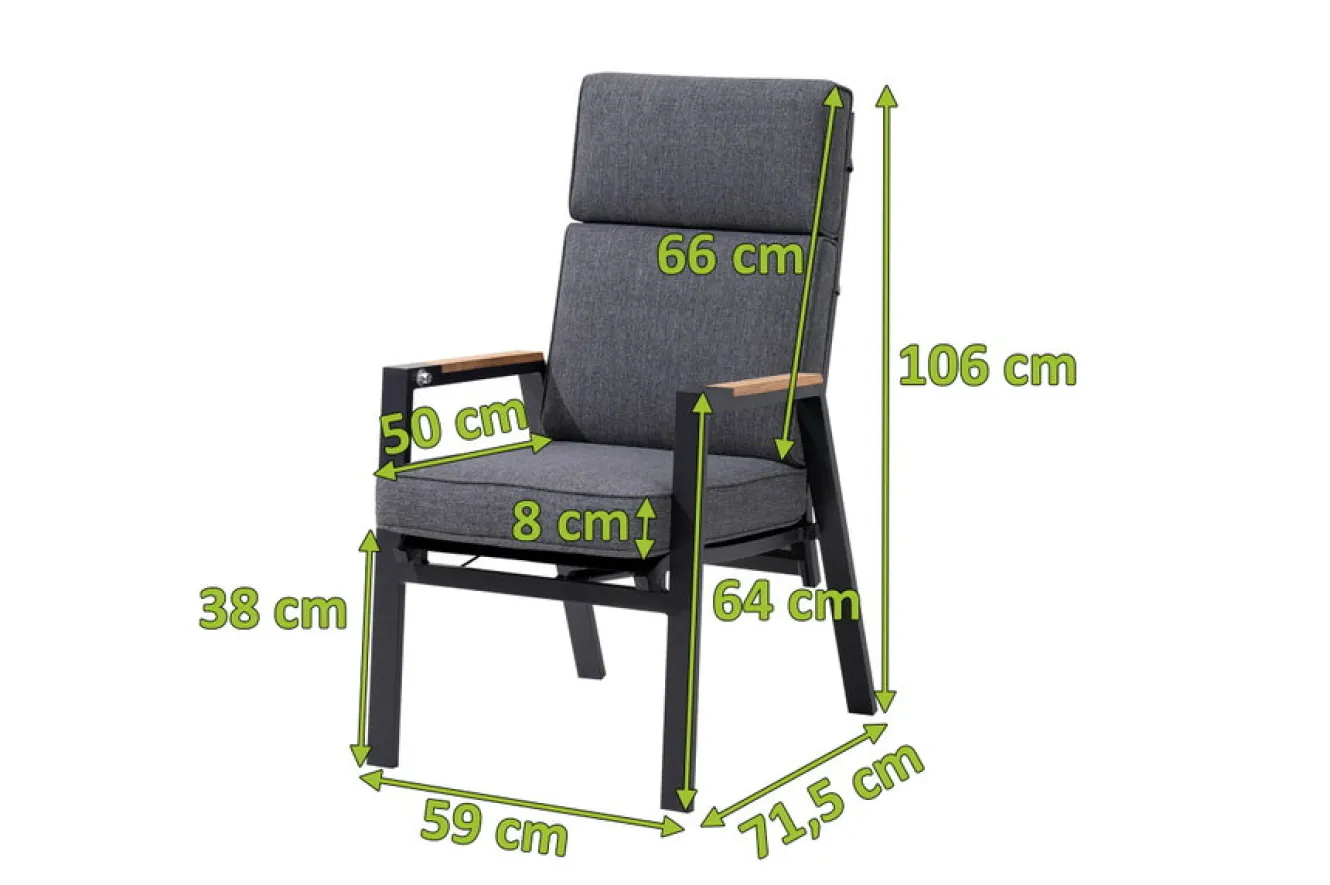 OUTFLEXX Stapelsessel, anthrazit matt, Alu/Polyester, 71,5x59x106 cm, Teak Armlehnen, inkl. Polster