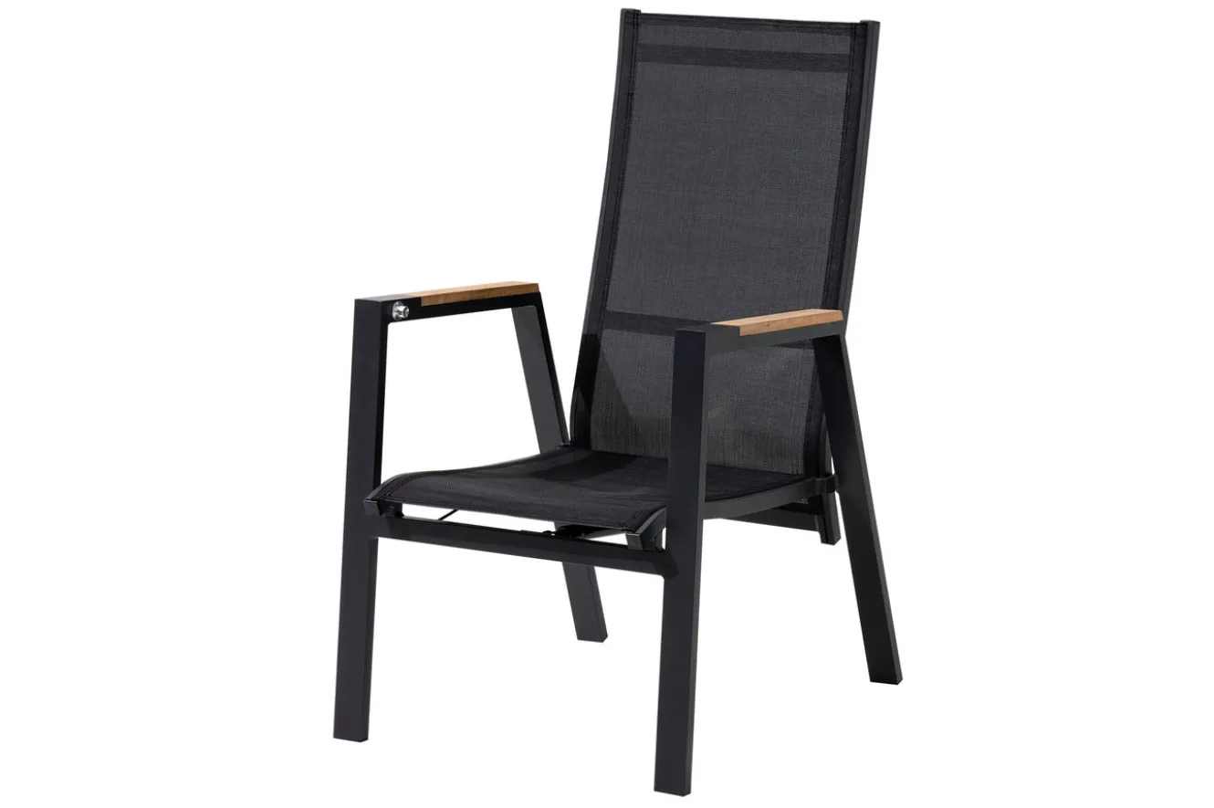 OUTFLEXX Stapelsessel, anthrazit matt, Alu/Polyester, 71,5x59x106 cm, Teak Armlehnen, inkl. Polster
