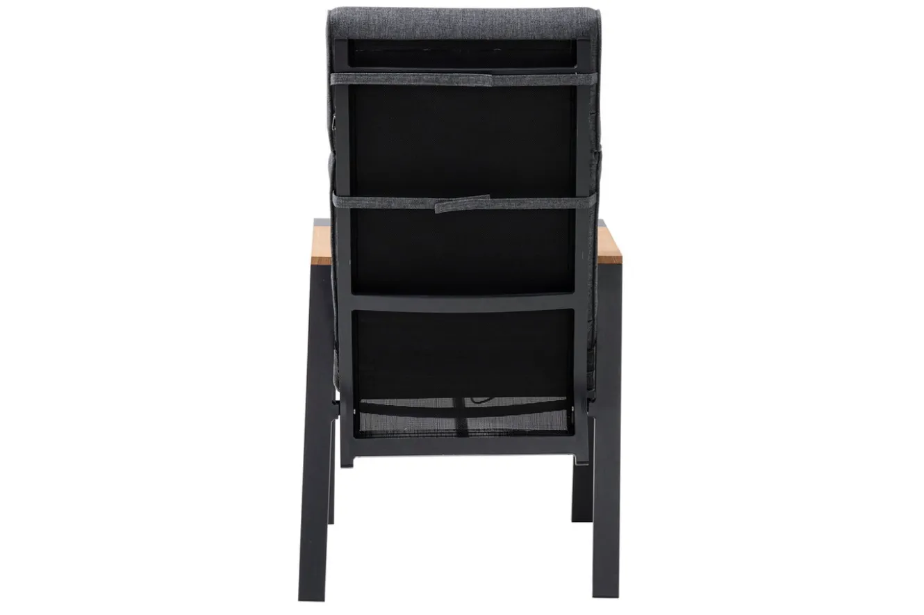 OUTFLEXX Stapelsessel, anthrazit matt, Alu/Polyester, 71,5x59x106 cm, Teak Armlehnen, inkl. Polster