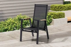 OUTFLEXX Stapelsessel, anthrazit matt, Alu/Polyester, 71,5x59x106 cm, Teak Armlehnen, inkl. Polster