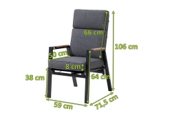 OUTFLEXX Stapelsessel, anthrazit matt, Alu/Polyester, 71,5x59x106 cm, Teak Armlehnen, inkl. Polster