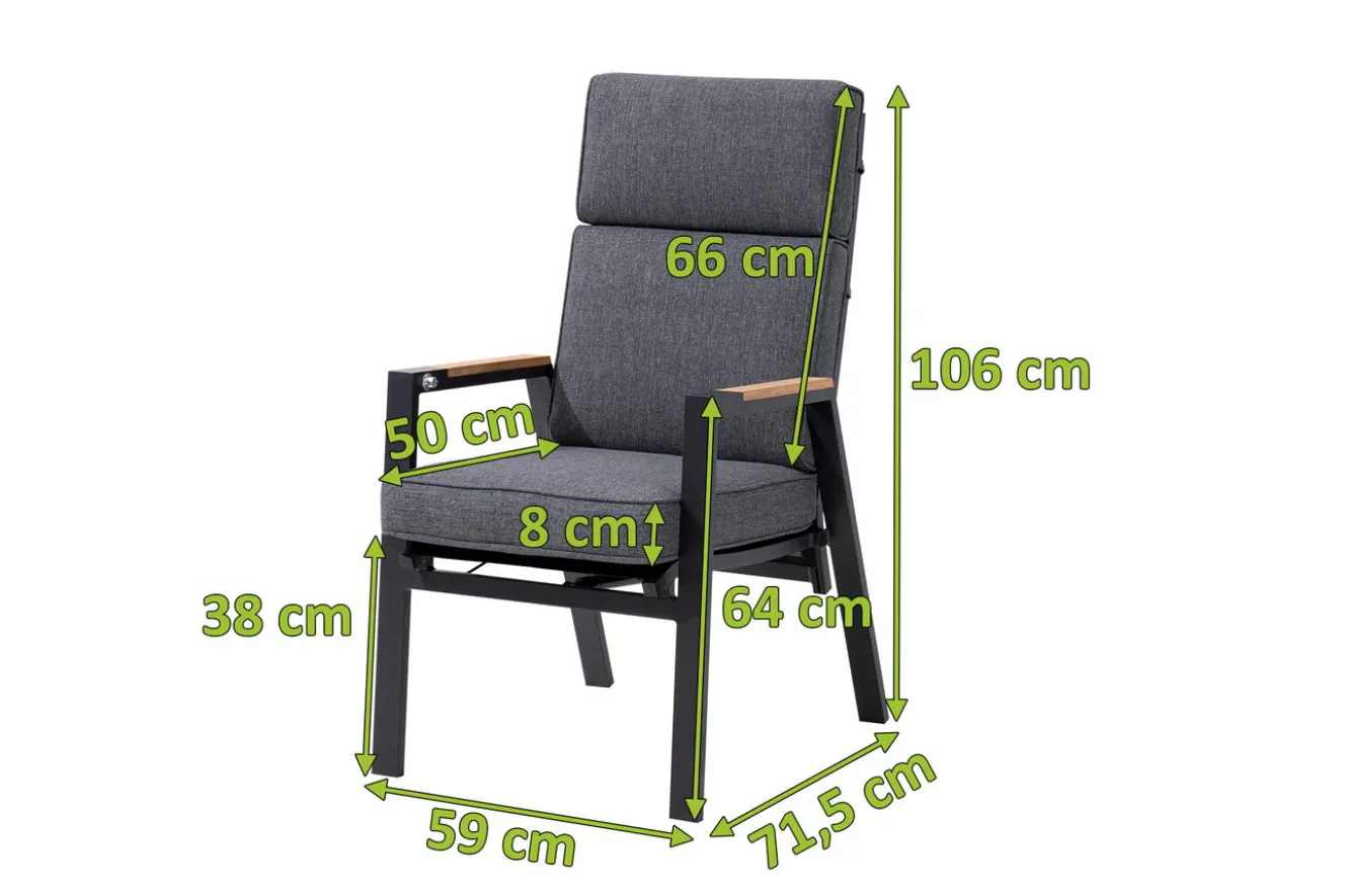 OUTFLEXX Stapelsessel, anthrazit matt, Alu/Polyester, 71,5x59x106 cm, Teak Armlehnen, inkl. Polster
