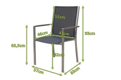 OUTFLEXX Stapelsessel, schwarz, Teak / Edelstahl / Textilene, 63x57x93 cm