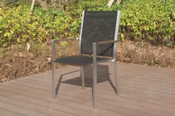 OUTFLEXX Stapelsessel, schwarz, Teak / Edelstahl / Textilene, 63x57x93 cm